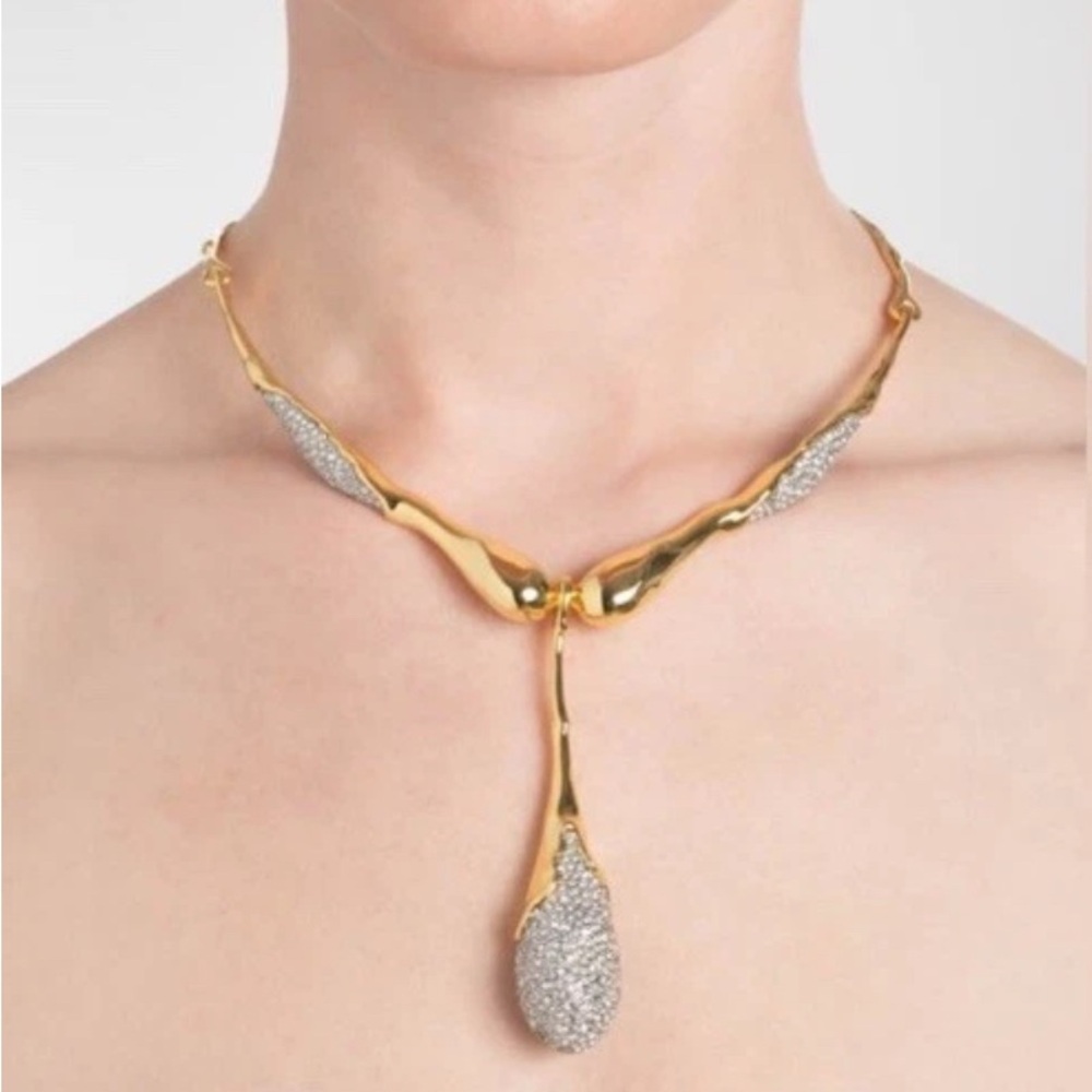 Alexis Bittar Gold and Silver Pavé Teardrop Lariat Necklace